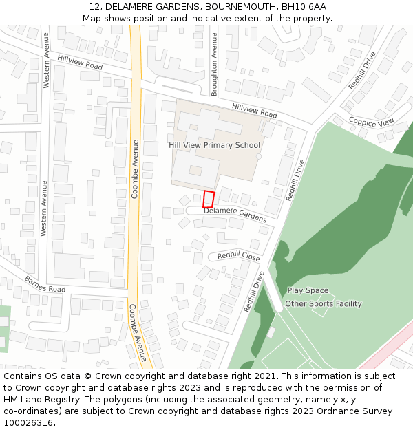 12, DELAMERE GARDENS, BOURNEMOUTH, BH10 6AA: Location map and indicative extent of plot