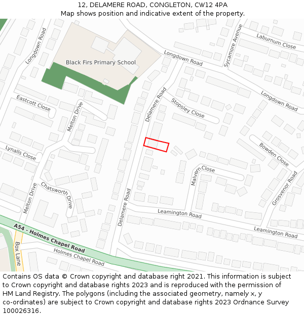 12, DELAMERE ROAD, CONGLETON, CW12 4PA: Location map and indicative extent of plot