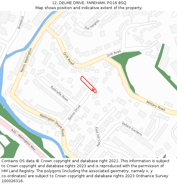 12, DELME DRIVE, FAREHAM, PO16 8SQ: Location map and indicative extent of plot