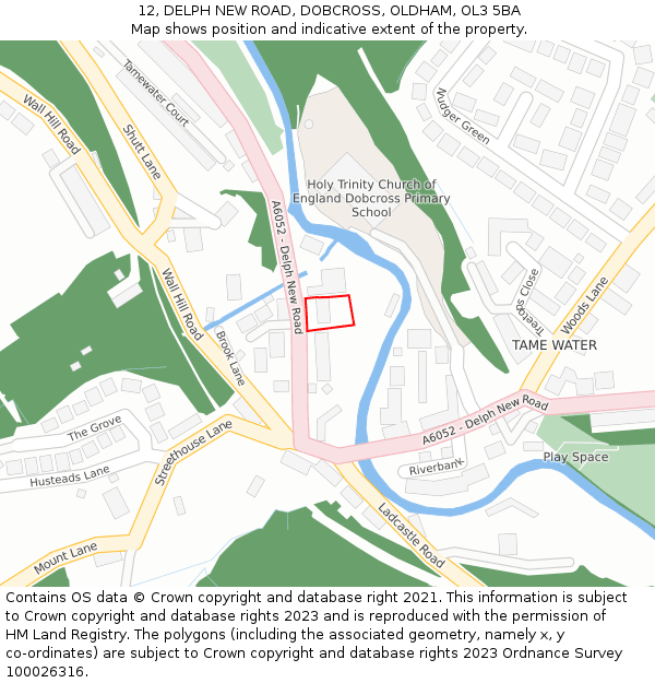 12, DELPH NEW ROAD, DOBCROSS, OLDHAM, OL3 5BA: Location map and indicative extent of plot