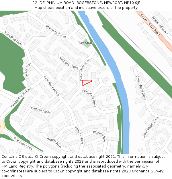 12, DELPHINIUM ROAD, ROGERSTONE, NEWPORT, NP10 9JF: Location map and indicative extent of plot