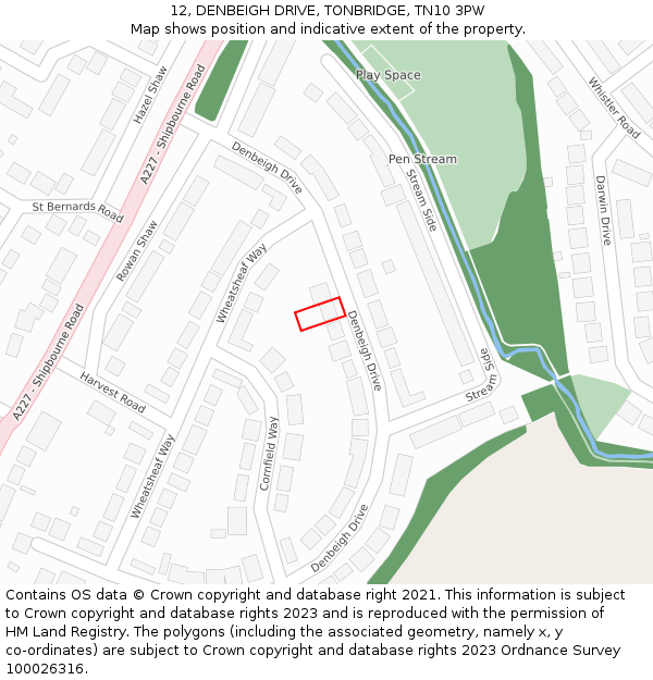 12, DENBEIGH DRIVE, TONBRIDGE, TN10 3PW: Location map and indicative extent of plot