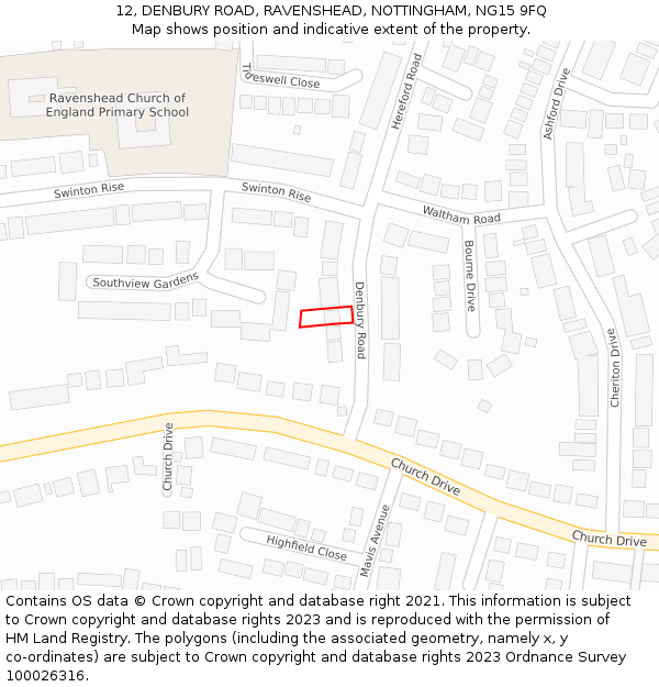 12, DENBURY ROAD, RAVENSHEAD, NOTTINGHAM, NG15 9FQ: Location map and indicative extent of plot