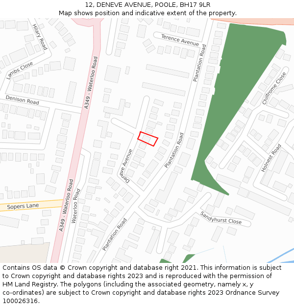 12, DENEVE AVENUE, POOLE, BH17 9LR: Location map and indicative extent of plot