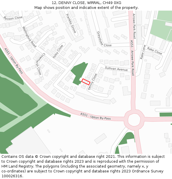12, DENNY CLOSE, WIRRAL, CH49 0XG: Location map and indicative extent of plot