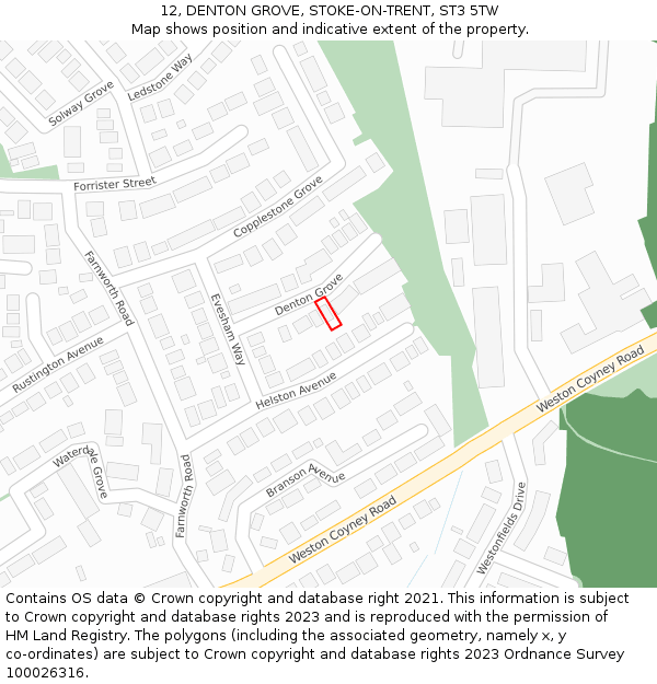 12, DENTON GROVE, STOKE-ON-TRENT, ST3 5TW: Location map and indicative extent of plot