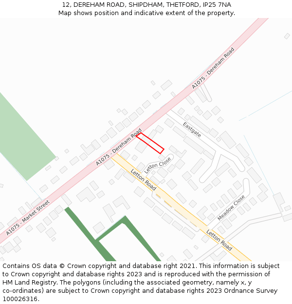 12, DEREHAM ROAD, SHIPDHAM, THETFORD, IP25 7NA: Location map and indicative extent of plot