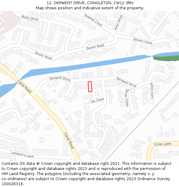 12, DERWENT DRIVE, CONGLETON, CW12 3RN: Location map and indicative extent of plot