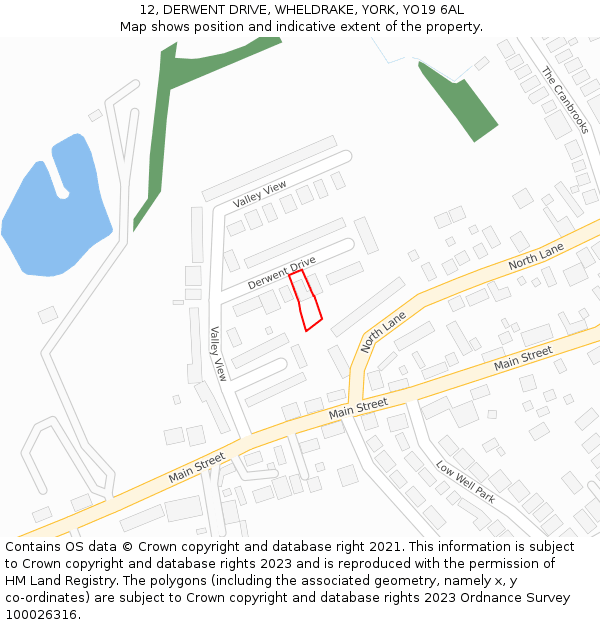 12, DERWENT DRIVE, WHELDRAKE, YORK, YO19 6AL: Location map and indicative extent of plot
