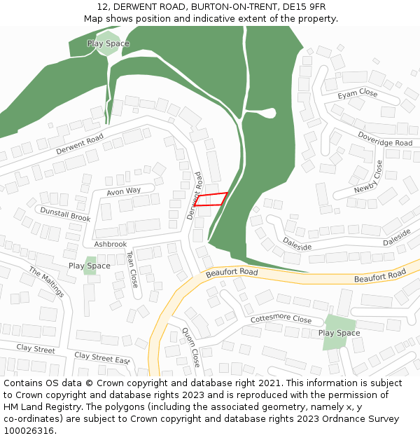 12, DERWENT ROAD, BURTON-ON-TRENT, DE15 9FR: Location map and indicative extent of plot