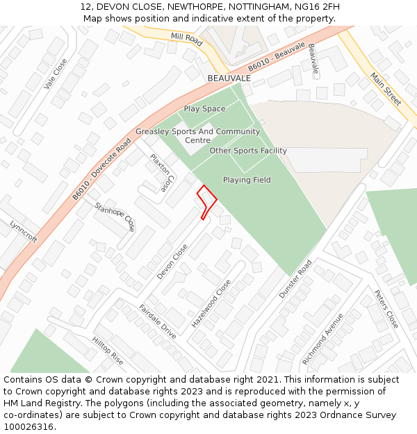 12, DEVON CLOSE, NEWTHORPE, NOTTINGHAM, NG16 2FH: Location map and indicative extent of plot
