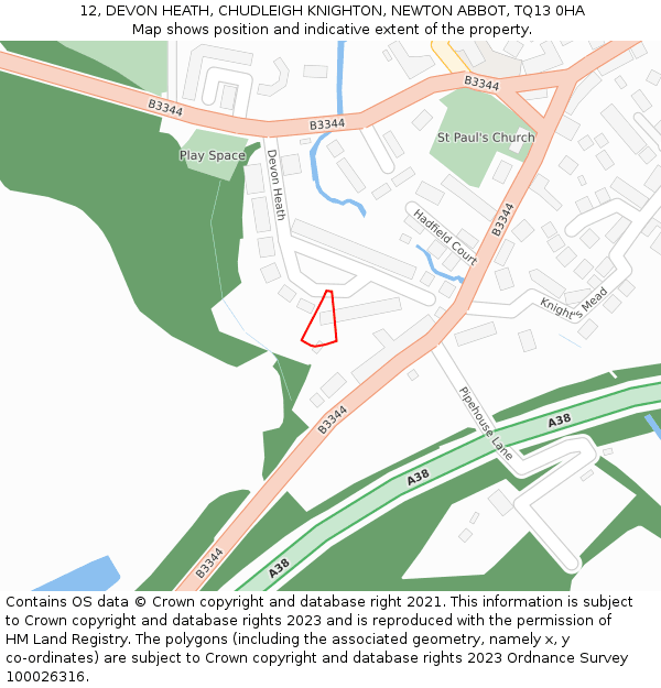 12, DEVON HEATH, CHUDLEIGH KNIGHTON, NEWTON ABBOT, TQ13 0HA: Location map and indicative extent of plot