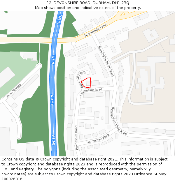 12, DEVONSHIRE ROAD, DURHAM, DH1 2BQ: Location map and indicative extent of plot