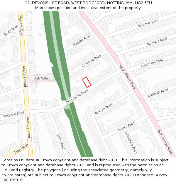 12, DEVONSHIRE ROAD, WEST BRIDGFORD, NOTTINGHAM, NG2 6EU: Location map and indicative extent of plot