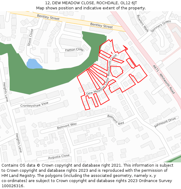 12, DEW MEADOW CLOSE, ROCHDALE, OL12 6JT: Location map and indicative extent of plot