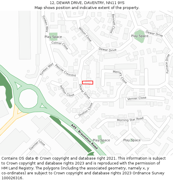 12, DEWAR DRIVE, DAVENTRY, NN11 9YS: Location map and indicative extent of plot