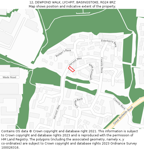 12, DEWPOND WALK, LYCHPIT, BASINGSTOKE, RG24 8RZ: Location map and indicative extent of plot