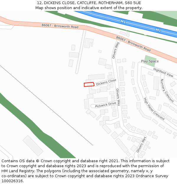 12, DICKENS CLOSE, CATCLIFFE, ROTHERHAM, S60 5UE: Location map and indicative extent of plot