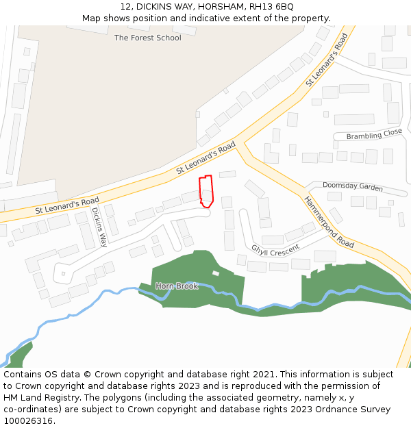 12, DICKINS WAY, HORSHAM, RH13 6BQ: Location map and indicative extent of plot