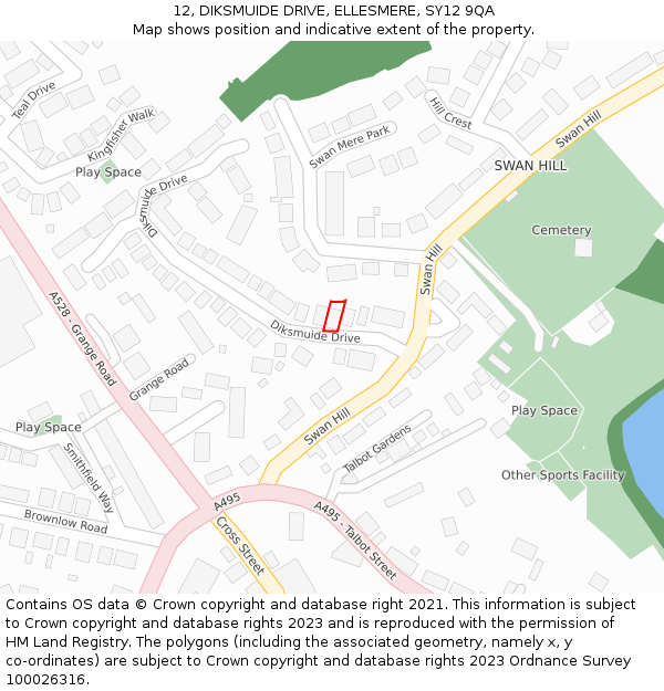 12, DIKSMUIDE DRIVE, ELLESMERE, SY12 9QA: Location map and indicative extent of plot