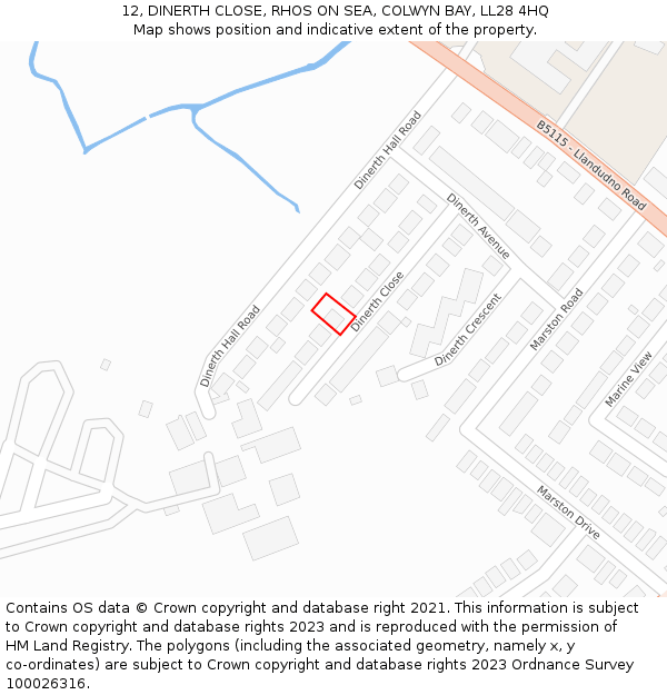 12, DINERTH CLOSE, RHOS ON SEA, COLWYN BAY, LL28 4HQ: Location map and indicative extent of plot