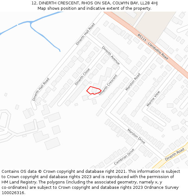 12, DINERTH CRESCENT, RHOS ON SEA, COLWYN BAY, LL28 4HJ: Location map and indicative extent of plot