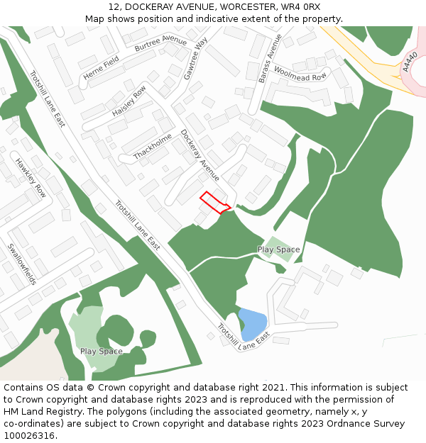 12, DOCKERAY AVENUE, WORCESTER, WR4 0RX: Location map and indicative extent of plot