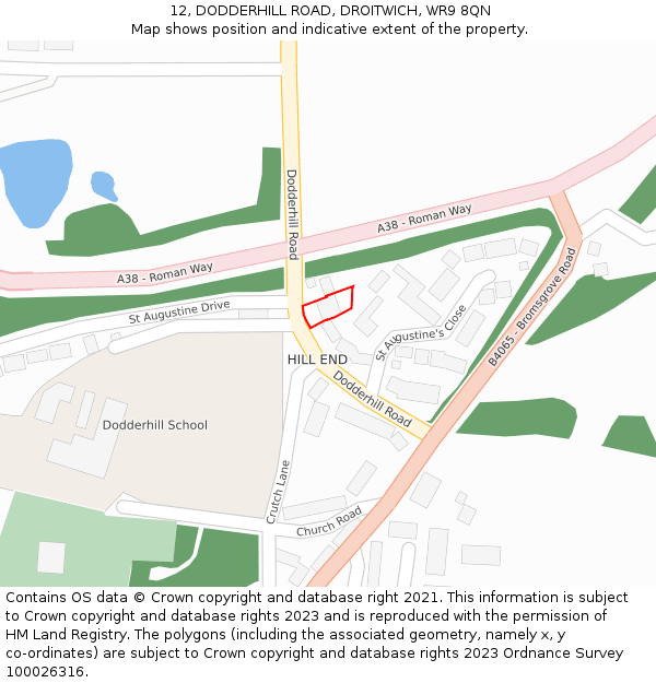 12, DODDERHILL ROAD, DROITWICH, WR9 8QN: Location map and indicative extent of plot