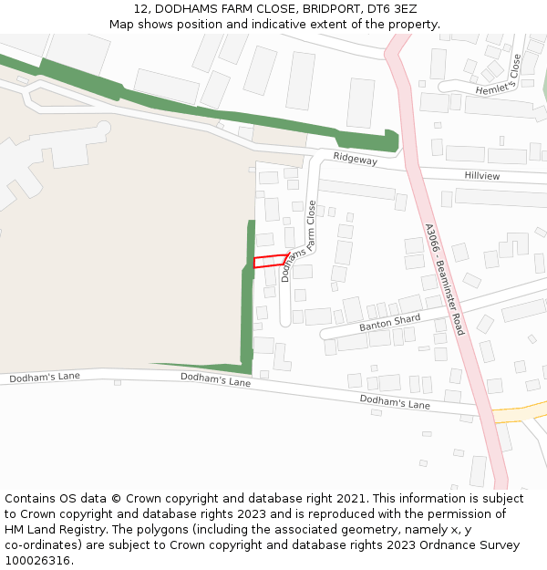 12, DODHAMS FARM CLOSE, BRIDPORT, DT6 3EZ: Location map and indicative extent of plot