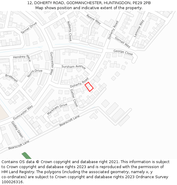 12, DOHERTY ROAD, GODMANCHESTER, HUNTINGDON, PE29 2PB: Location map and indicative extent of plot