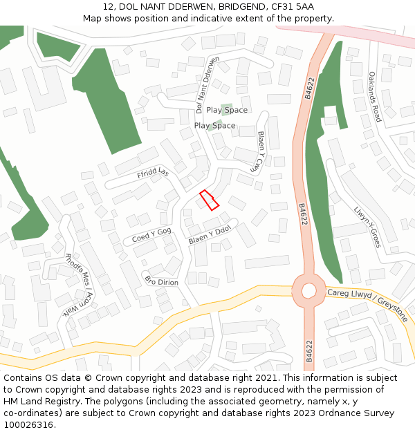 12, DOL NANT DDERWEN, BRIDGEND, CF31 5AA: Location map and indicative extent of plot