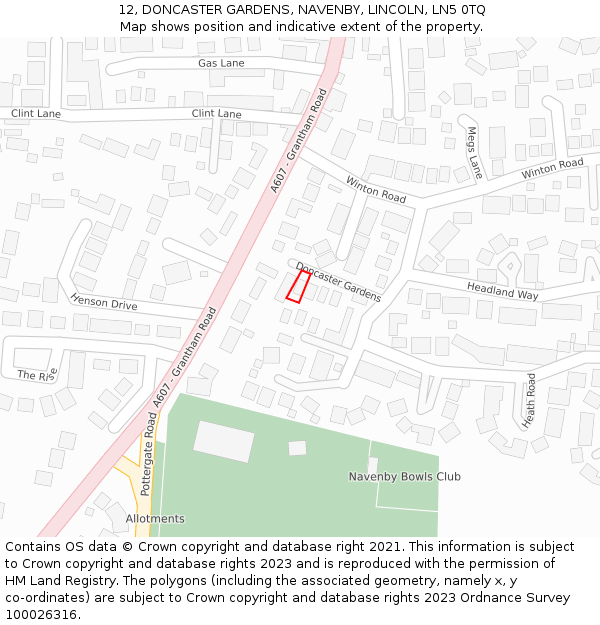 12, DONCASTER GARDENS, NAVENBY, LINCOLN, LN5 0TQ: Location map and indicative extent of plot