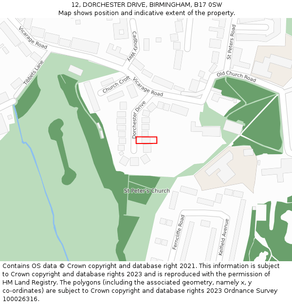 12, DORCHESTER DRIVE, BIRMINGHAM, B17 0SW: Location map and indicative extent of plot