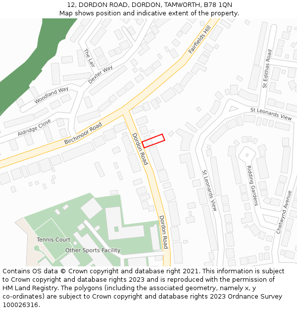 12, DORDON ROAD, DORDON, TAMWORTH, B78 1QN: Location map and indicative extent of plot