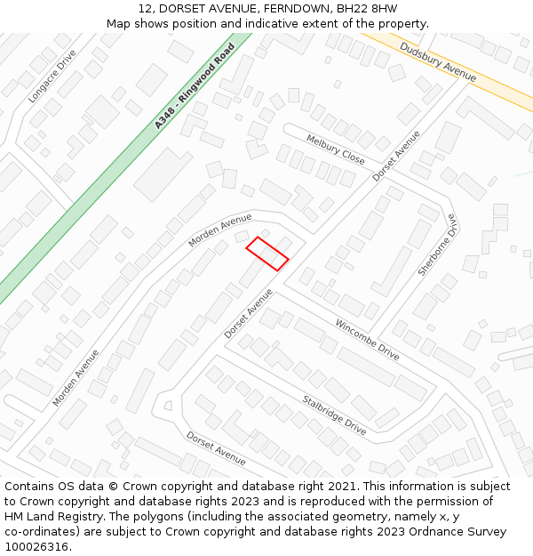 12, DORSET AVENUE, FERNDOWN, BH22 8HW: Location map and indicative extent of plot