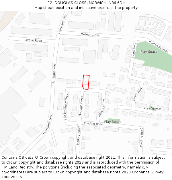 12, DOUGLAS CLOSE, NORWICH, NR6 6DH: Location map and indicative extent of plot