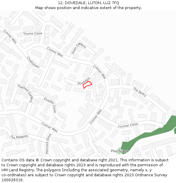 12, DOVEDALE, LUTON, LU2 7FQ: Location map and indicative extent of plot