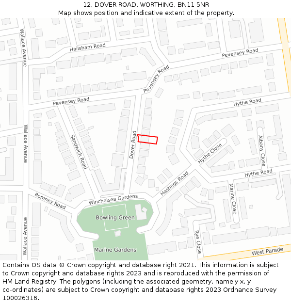 12, DOVER ROAD, WORTHING, BN11 5NR: Location map and indicative extent of plot
