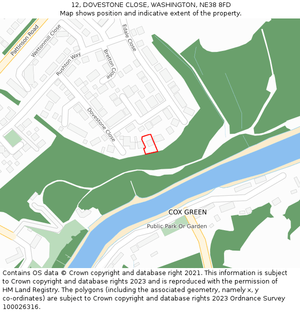 12, DOVESTONE CLOSE, WASHINGTON, NE38 8FD: Location map and indicative extent of plot