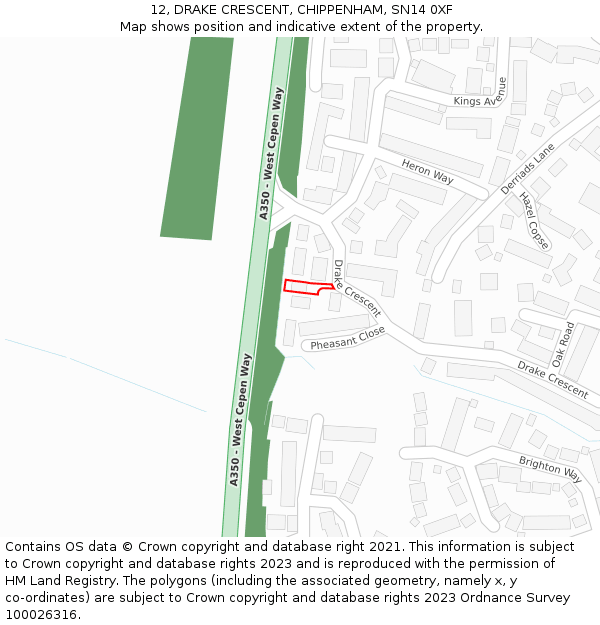 12, DRAKE CRESCENT, CHIPPENHAM, SN14 0XF: Location map and indicative extent of plot