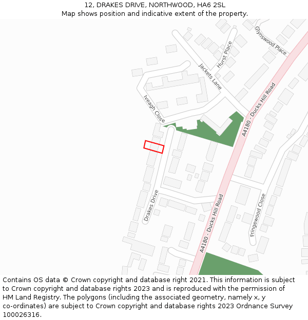 12, DRAKES DRIVE, NORTHWOOD, HA6 2SL: Location map and indicative extent of plot