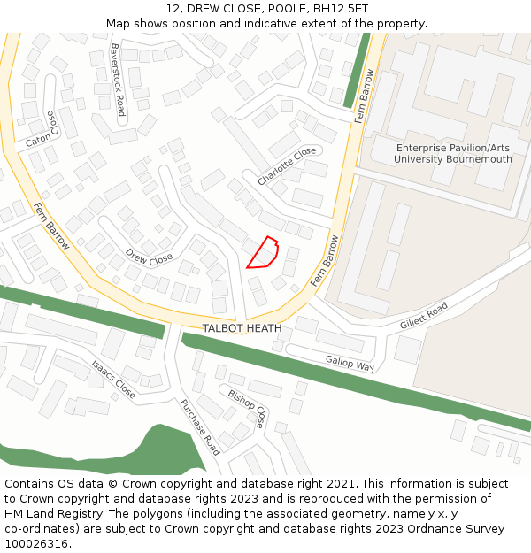 12, DREW CLOSE, POOLE, BH12 5ET: Location map and indicative extent of plot