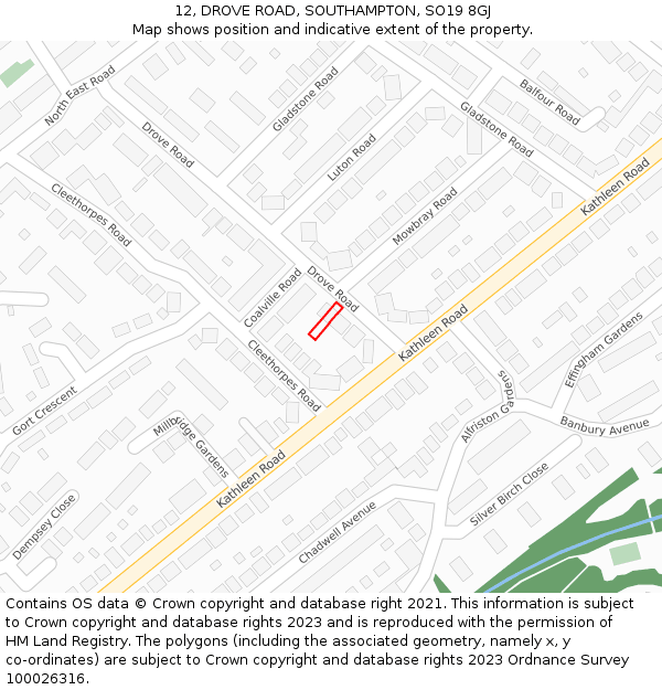 12, DROVE ROAD, SOUTHAMPTON, SO19 8GJ: Location map and indicative extent of plot