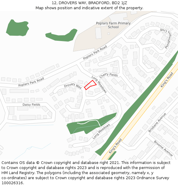 12, DROVERS WAY, BRADFORD, BD2 1JZ: Location map and indicative extent of plot