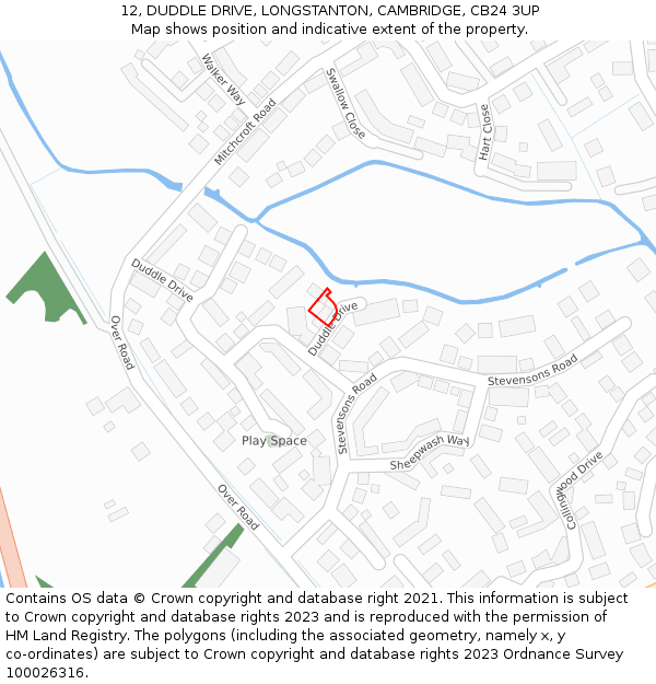 12, DUDDLE DRIVE, LONGSTANTON, CAMBRIDGE, CB24 3UP: Location map and indicative extent of plot
