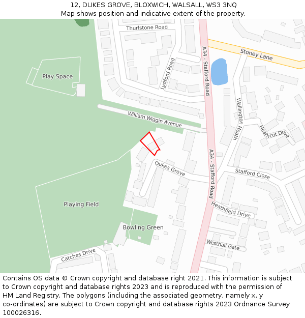 12, DUKES GROVE, BLOXWICH, WALSALL, WS3 3NQ: Location map and indicative extent of plot