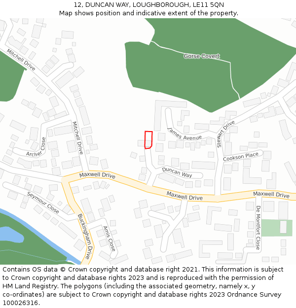 12, DUNCAN WAY, LOUGHBOROUGH, LE11 5QN: Location map and indicative extent of plot