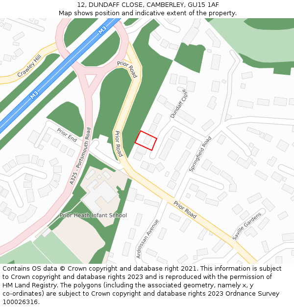 12, DUNDAFF CLOSE, CAMBERLEY, GU15 1AF: Location map and indicative extent of plot