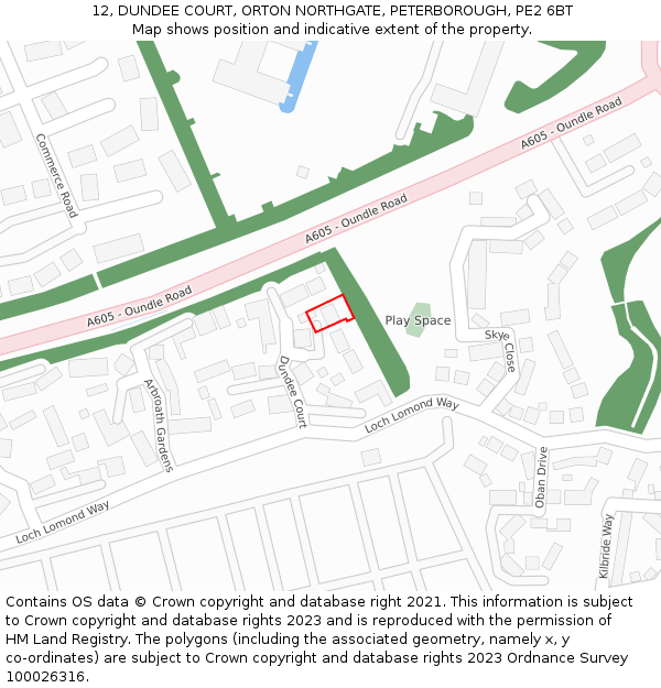 12, DUNDEE COURT, ORTON NORTHGATE, PETERBOROUGH, PE2 6BT: Location map and indicative extent of plot