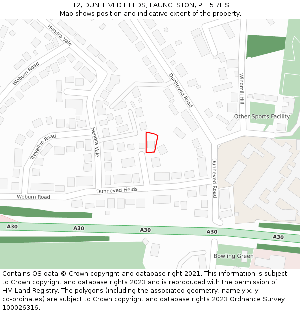 12, DUNHEVED FIELDS, LAUNCESTON, PL15 7HS: Location map and indicative extent of plot